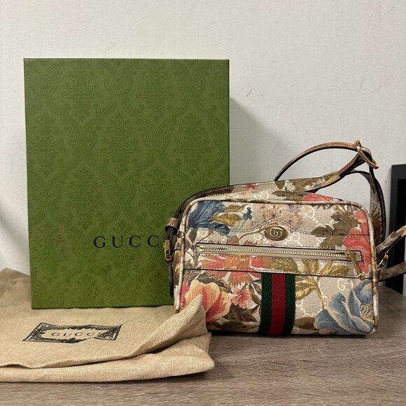 Brand New Gucci Supreme Monogram Water Flora Web Mini Ophidia Shoulder Bag - Picture 1 of 11